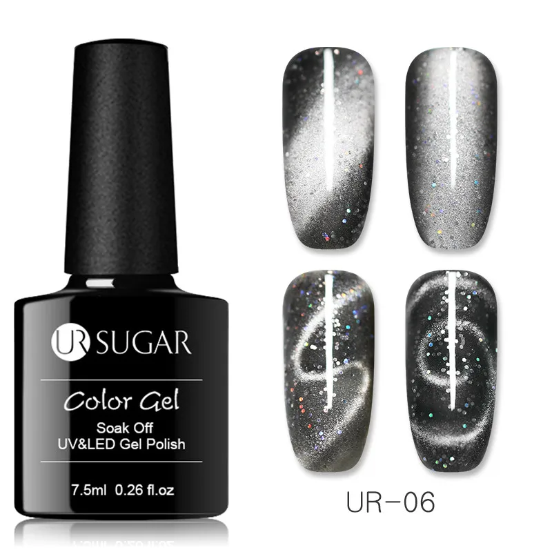 Holographic6 Ur Sugar голографический 3D Гель-лак для ногтей с кошачьими глазами 7,5 мл Магнитный лазерный блеск впитывающий УФ-гель лак для маникюра - Цвет: Holographic6