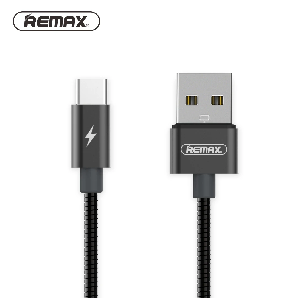 Remax металлический пружинный провод usb type C кабель для синхронизации данных 2.1A Быстрая зарядка usb c кабели для xiaomi 4C MI5 redmi 4 pro/samsung S8 - Цвет: Черный