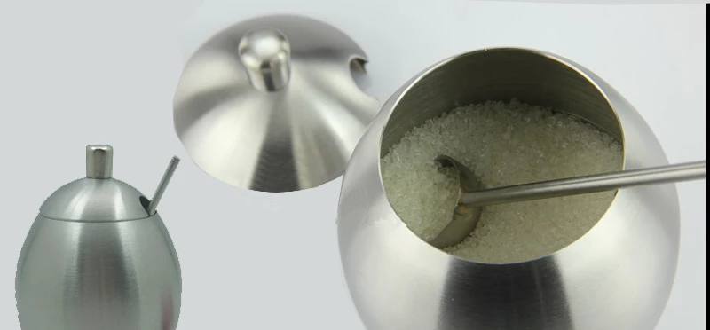 Сахарница в форме яйца из нержавеющей стали с крышкой и ложкой для сахара 300 мл|sugar