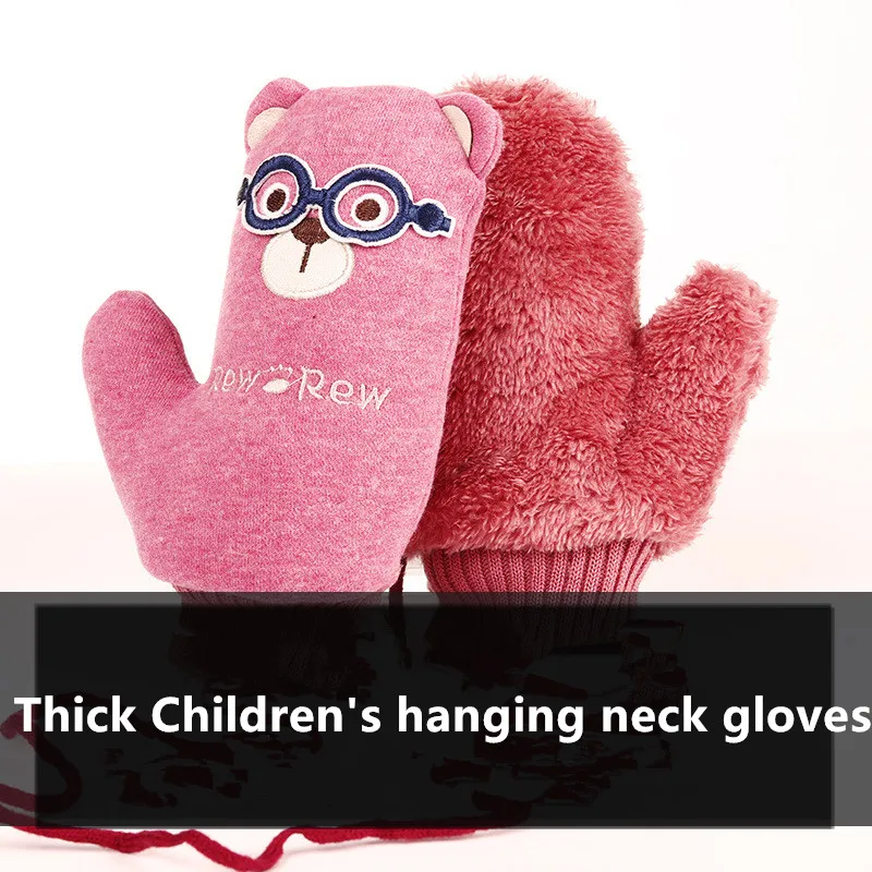 

2018 Winter Thick Children Gloves Unisex Coral Fleece Warm Full Finger Mittens Kids Hanging Neck Warm Gloves High Quality