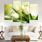 Домашний декор картины на холсте настенная живопись 4 штшт очаровательный белый тюльпан модульная винтажная картина для гостиной HD печать