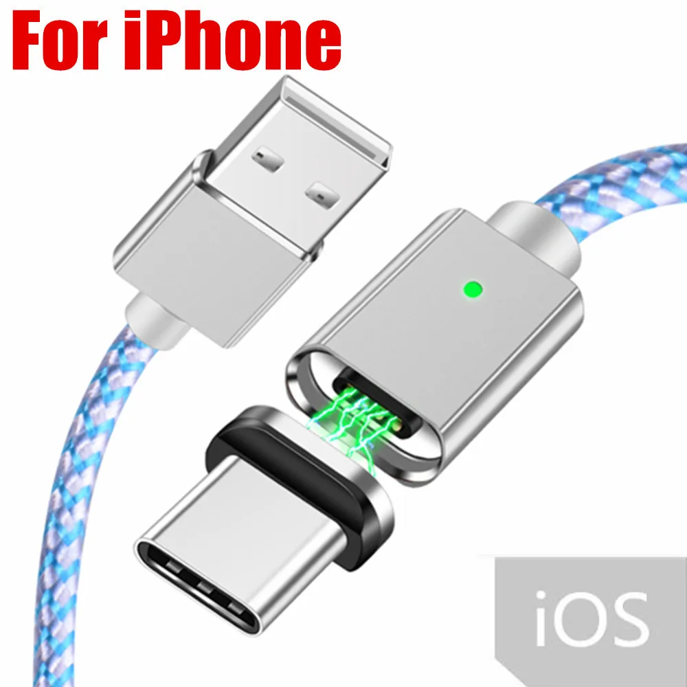 Silver for iPhone Магнитный usb-кабель для зарядного устройства Micro type-c для iPhone Xs 8 X Max samsung Xiaomi Android, быстрый usb-адаптер, Магнитный зарядный Дата-кабель - Цвет: Silver for iPhone