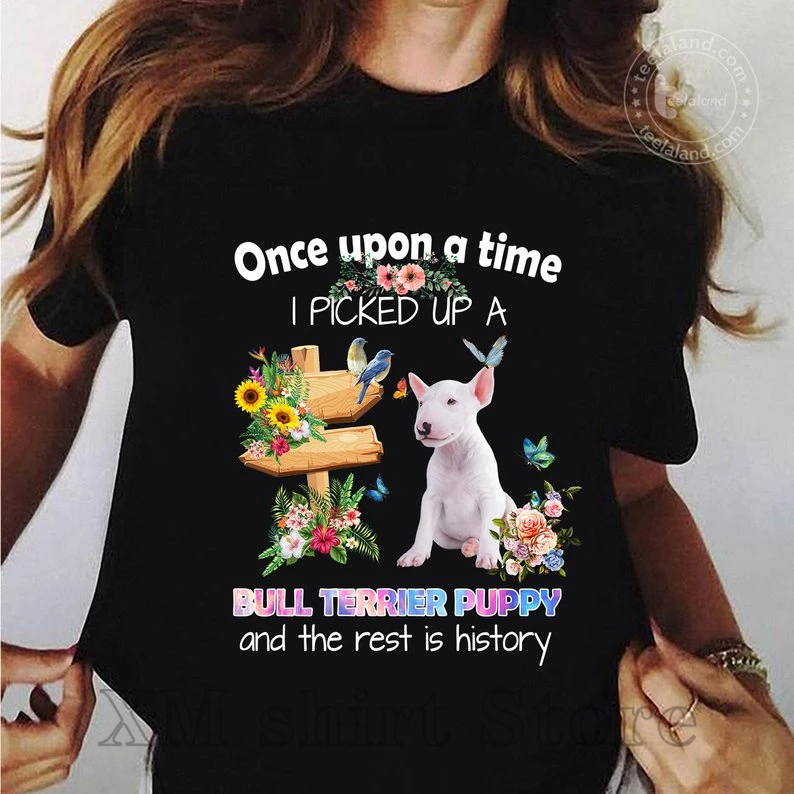 Забавная футболка Bull Terrier Мужская Женская Черная Футболка темно-синяя 100% хлопок