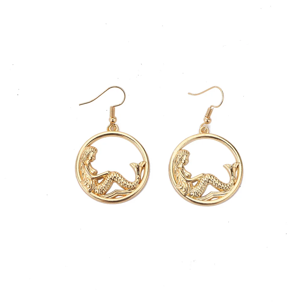 Trendy Mermaid Tail Dangle Earrings Women Vintage Golden Harajuku Circle Tassel Eardrop Drop Hook Earring Statement Jewelry | Украшения и