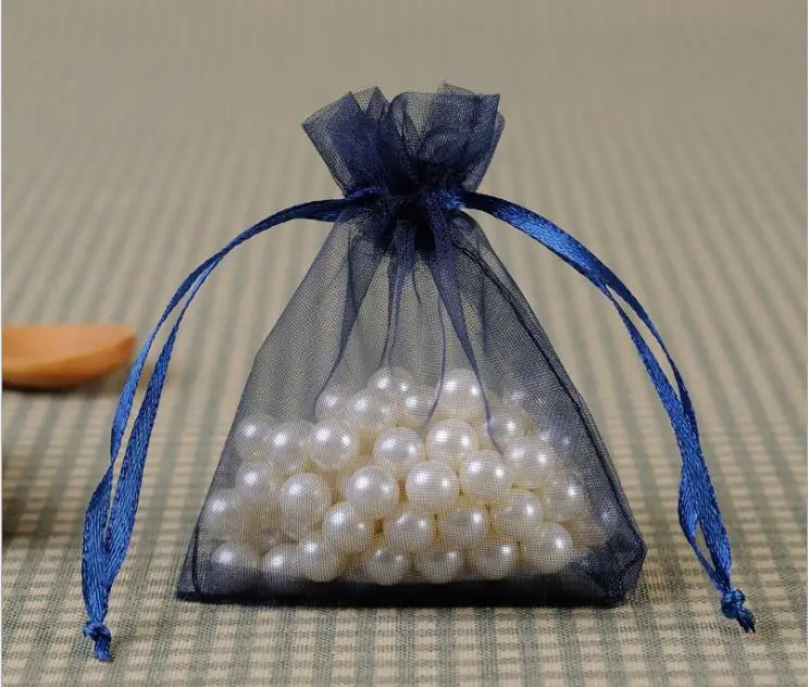 Navy blue 100 шт./лот, 11x16, 13x18, 15x20, 17x23 см, сумка для ювелирных изделий, сумки из органзы на шнурке, для свадебной вечеринки, рождественский подарок, мешки для упаковки пакетов - Цвет: Navy blue