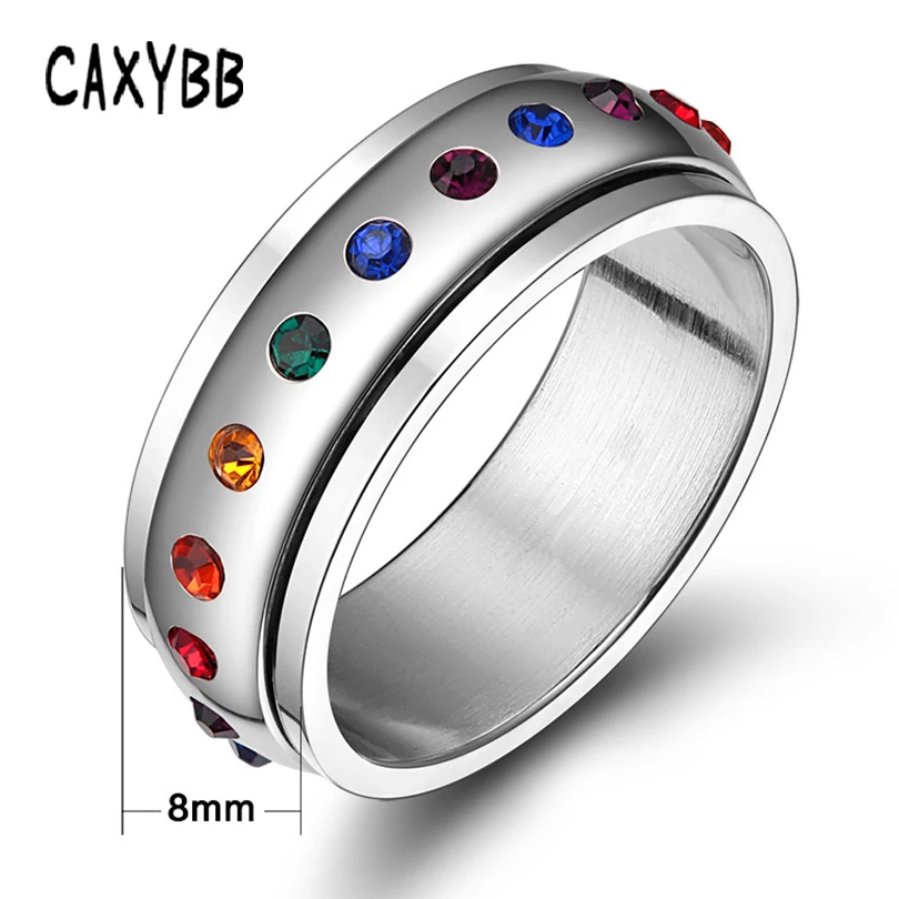 Caxybb классическое Радужное кольцо для женщин цветное Стразы шипованное на палец