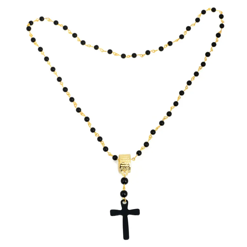 Fashion Long Black Beads Gold Chain Cross Pendant Statement Necklace Women Sweater Jewelry Accessories Gift | Украшения и