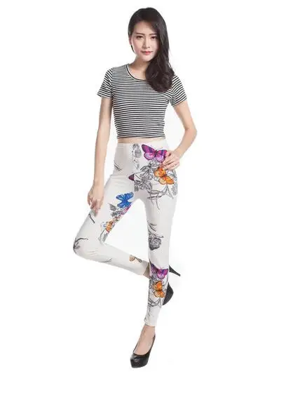 Леггинсы женские в Корейском стиле повседневные с принтом бабочек средней длины