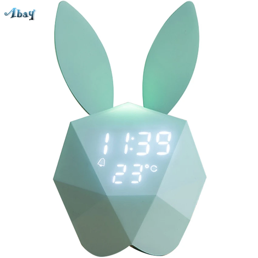 Pink Rabbit Night Lights Bedroom Bedside Lamps with Time Music Girl Children's Room Cute Birthday Lover Gift Kid LED | Лампы и