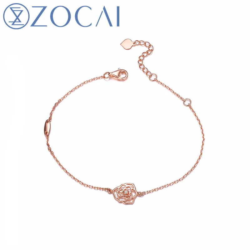 

ZOCAI New Design Rose Shape Bracelet Real certificated 0.07 CT diamond 18K rose gold (AU750) Party and Gift Bracelet S00625