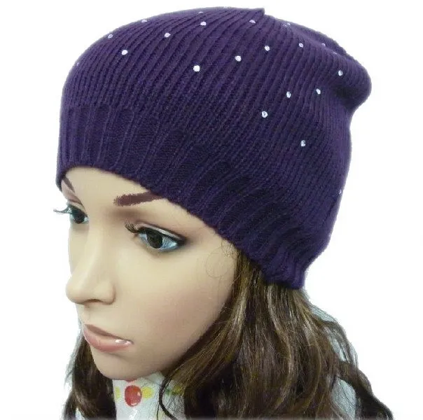Diamond new Hip Hop Beanies Cotton warm Lady's Cap knitting wool Hats Purple color|hat cars|hat cap scarfhat cowgirl |