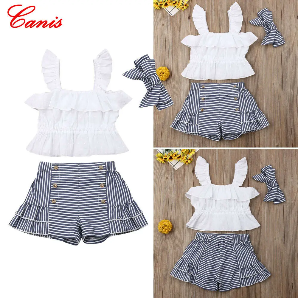 Комплект из 3 предметов топы на бретелях для маленьких девочек шорты в полоску и