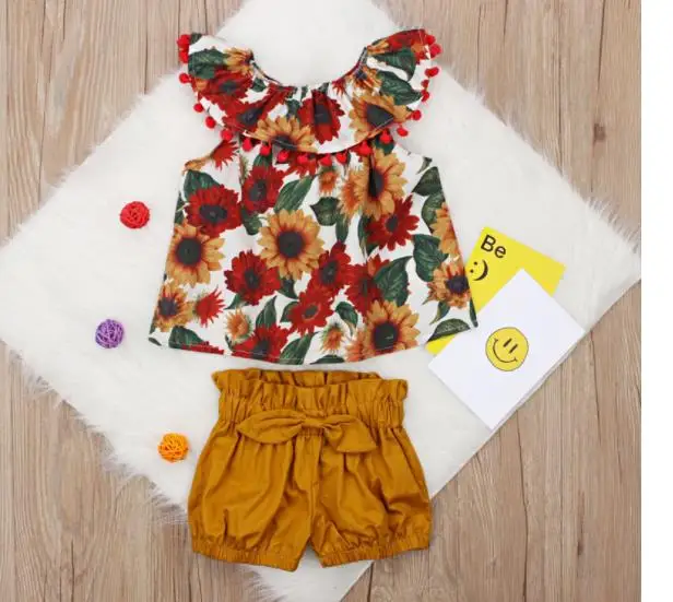 2019 комплект летней одежды для девочек майка с розами и цветочным рисунком +