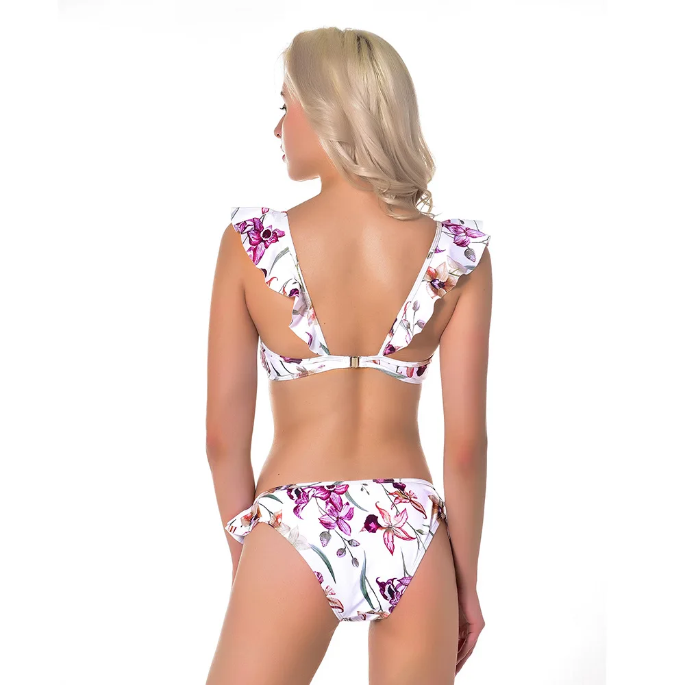 2019 женский купальный костюм бикини с цветочным принтом и рюшами купальник