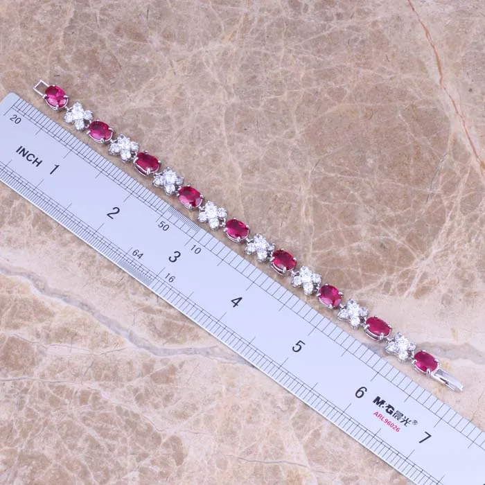 Очаровательный Красный кубический цирконий Белый CZ посеребренный звено цепи