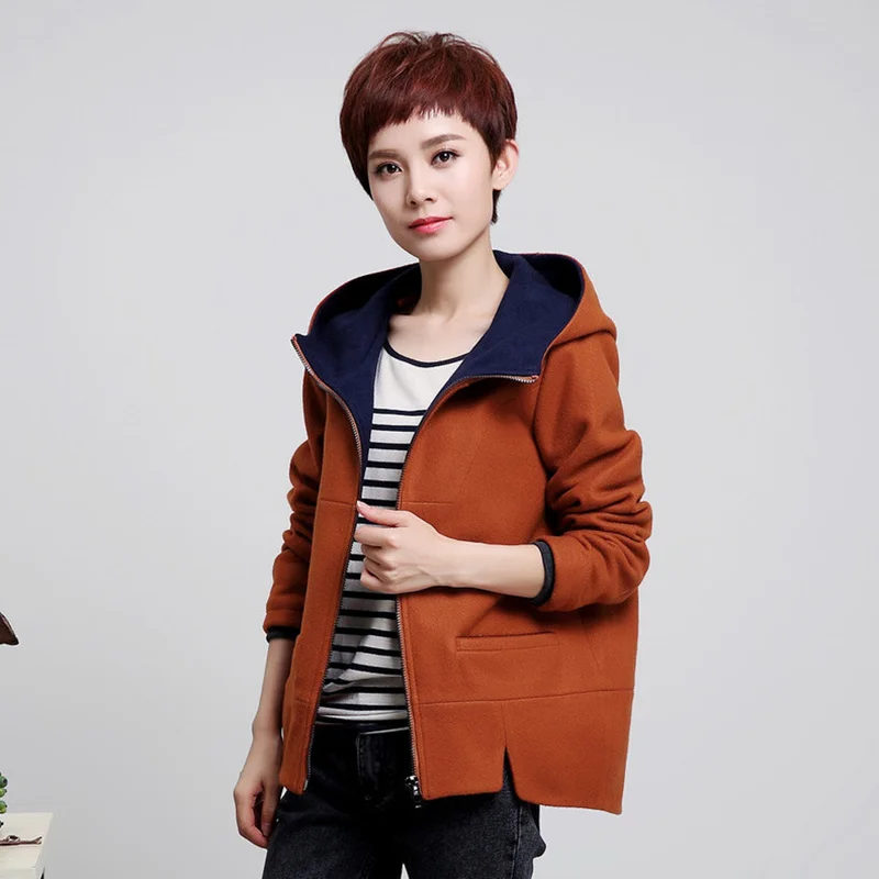 пальто женское кашемир с капюшоном короткий шерстяной жакет женский для женщин