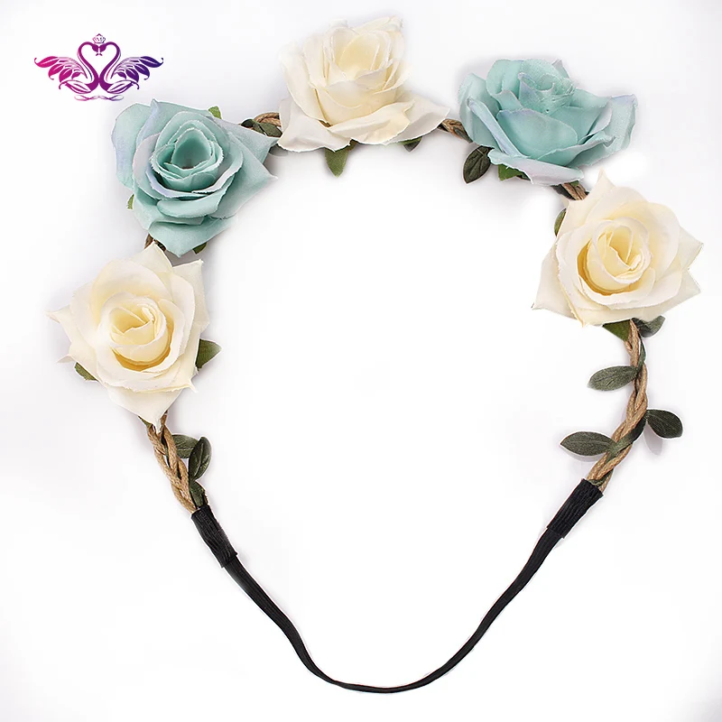 M MISM Bridal Wedding Roses Headband Summer Bohemia Flowre Hair Band Beach Head Wrap Women Accessories Garland Headdress | Украшения и