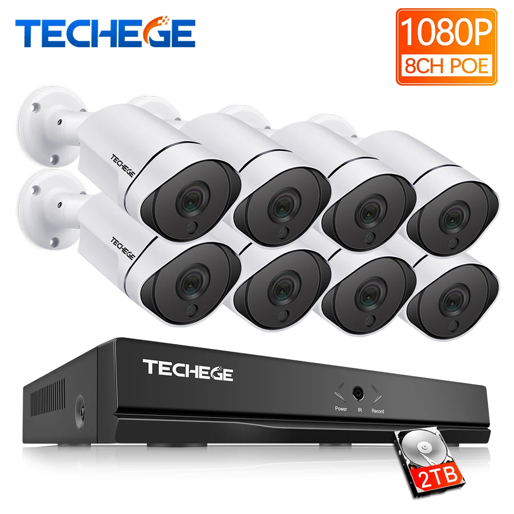Techege 1080 P 8CH система видеонаблюдения 3000tvl PoE Комплект NVR ip камеры влагозащищенное