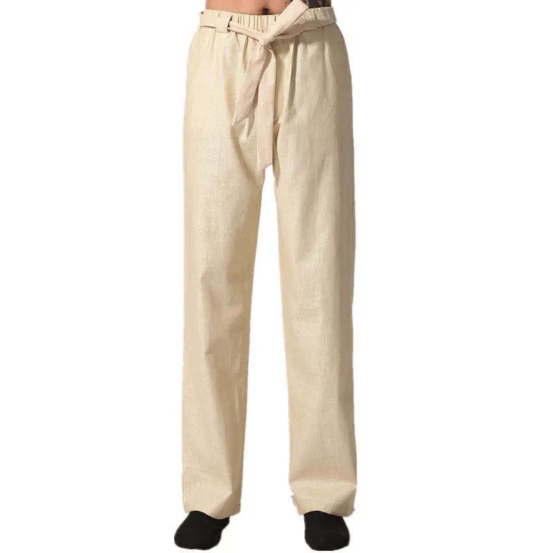 Новое поступление бежевые китайские мужские брюки кунг фу хлопковые льняные Wu Shu