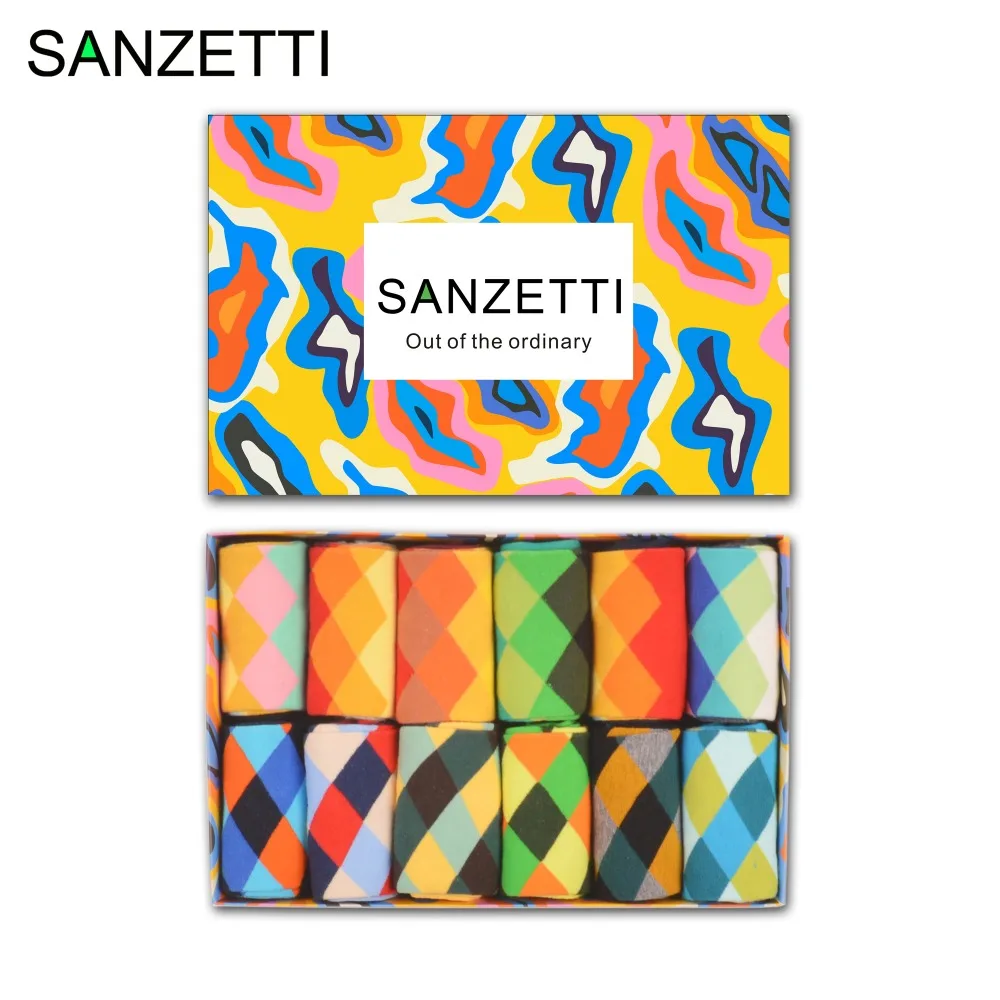 SANZETTI 12 пар/лот Подарочная коробка забавные мужские повседневные носки из