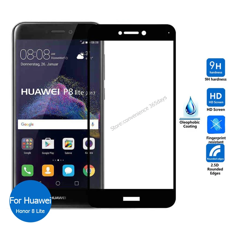 Защитное стекло для Huawei Honor 8 lite закаленное с полным покрытием всех типов корпуса