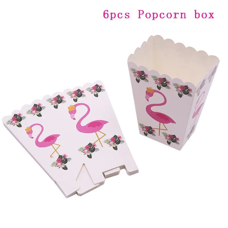 6pcs popcorn box Фламинго вечерние столовые приборы набор одноразовые бумажные салфетки чашка тарелка Дети День рождения Лето Гавайские вечерние Декор латексные воздушные шары - Цвет: 6pcs popcorn box