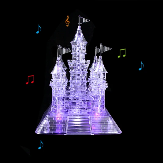 With Light and Music Кристалл Головоломка DIY Прекрасный замок здание 3D головоломки собранные пазлы с музыкальным и мигающим светом интеллект подарок игрушка для ребенка - Цвет: With Light and Music