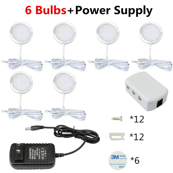 6 Bulbs set Светодиодный светильник для шкафа, ночник, лестницы, освещение, комплект, светодиодный кухонный счетчик, шкаф, шайба, лампа с блоком питания - Испускаемый цвет: 6 Bulbs set