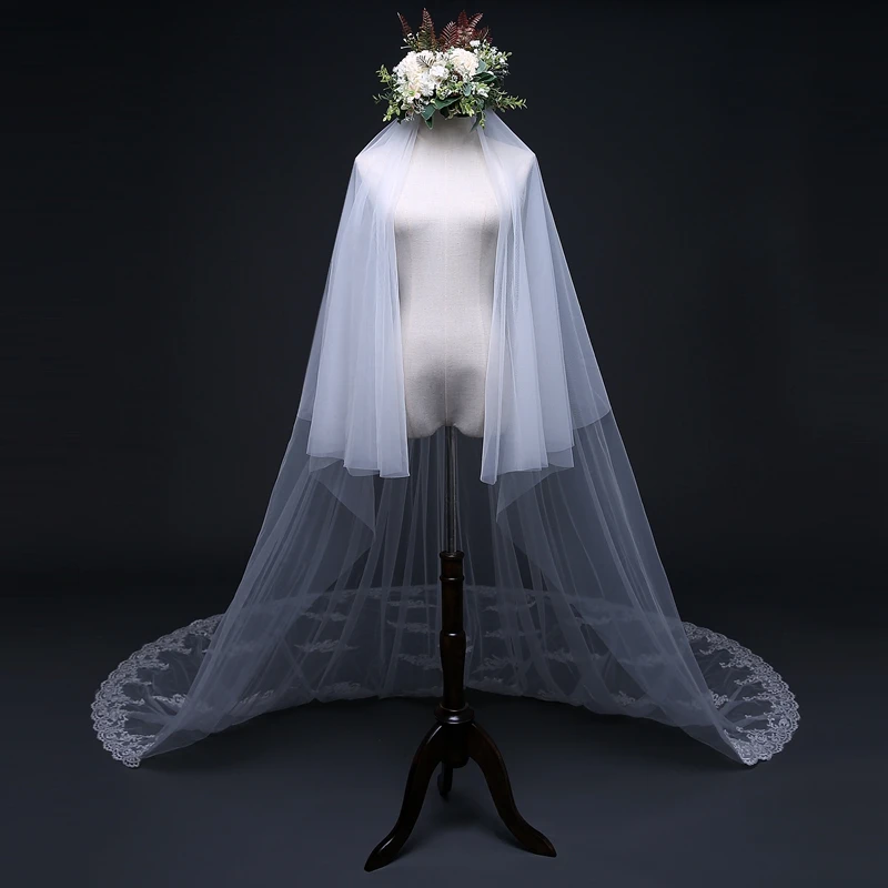 Casamento White wedding veil Long Lace Edge Bridal Veil with Comb Wedding Accessories Bride Mantilla 2022 |