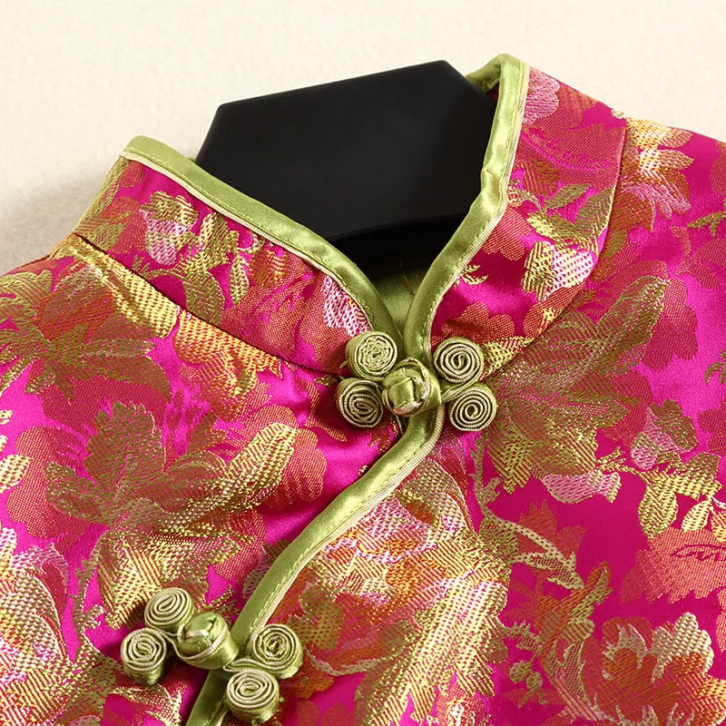 SHENG Коко улучшение китайский стиль Cheongsam Топ розовый Красный Ретро Костюм
