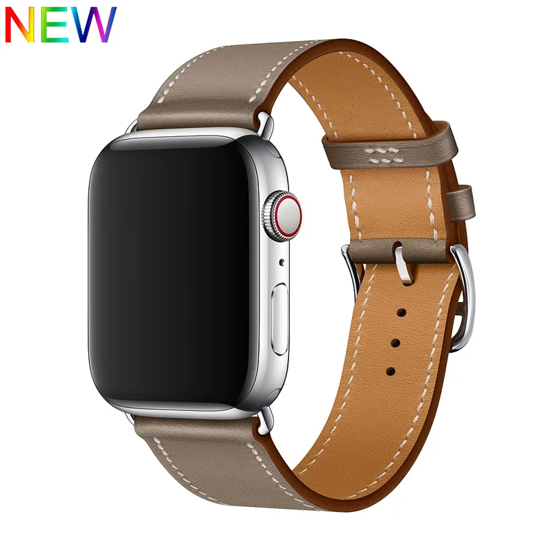 Хохлатая один тур кожаный ремешок для наручных часов Apple Watch, версии 5 4 44 мм 40 мм браслет наручных часов iwatch серии 3/2/1, 42 мм, 38 мм, версия кабели зарядных устройств с поясом - Цвет ремешка: Etoupe