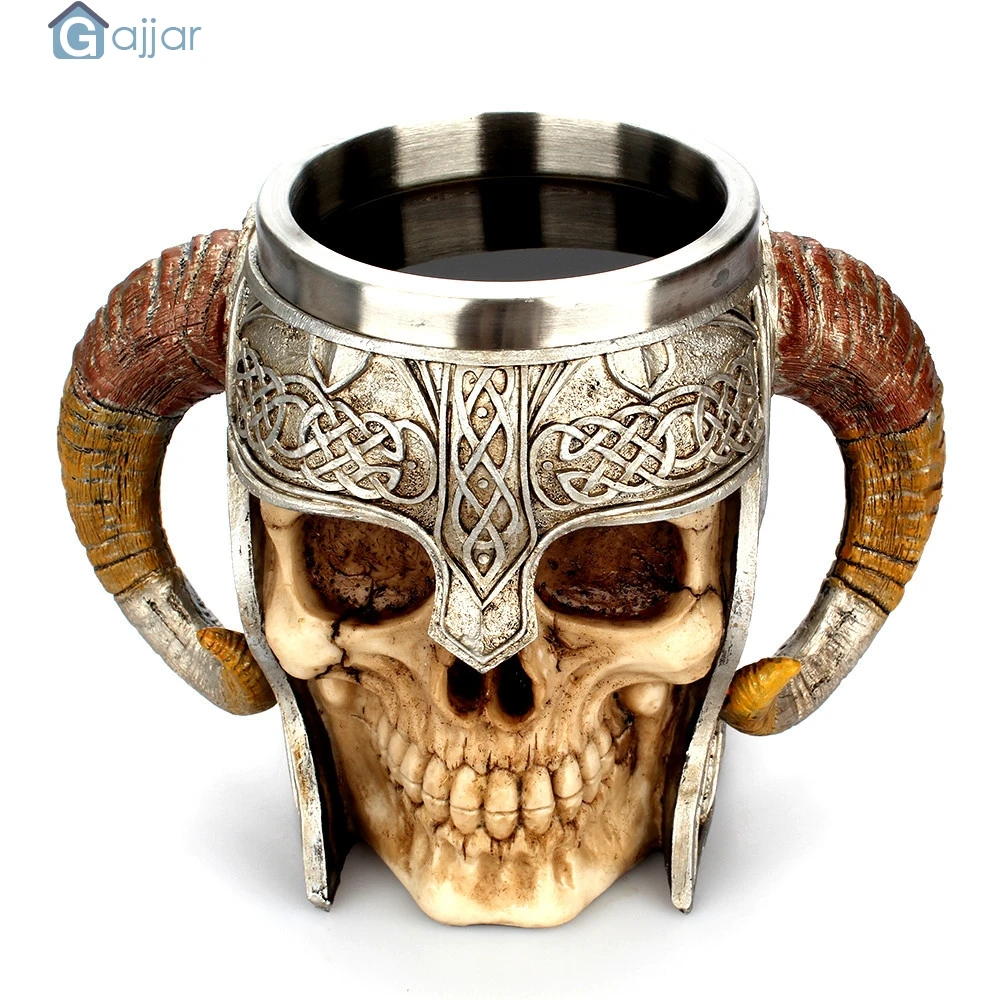 Домашние чашки для воды 3D кофейная кружка ударный воин Танкард Viking Череп Двойная