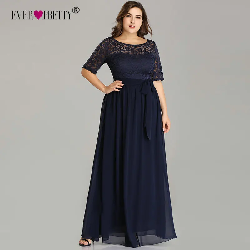Халат De Soiree Ever Pretty EZ07624 зима половина рукава кружево А-силуэт шифон размера плюс вечерние платья длинное темно-синее торжественное платье