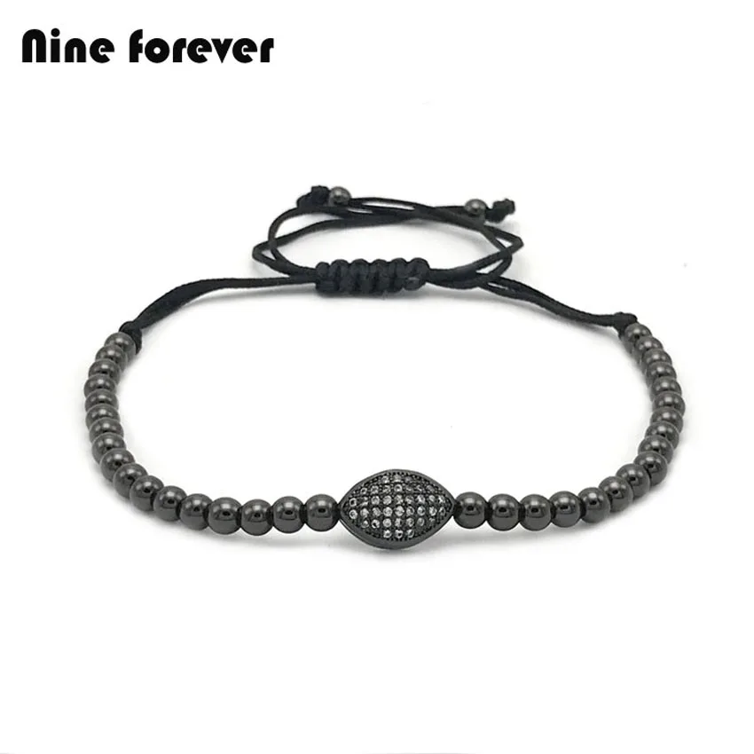 Nine forever Micro Paved Clear CZ Turkey eye Braiding Macrame Bracelet beads charm bracelets &amp bangles for women bileklik | Украшения и