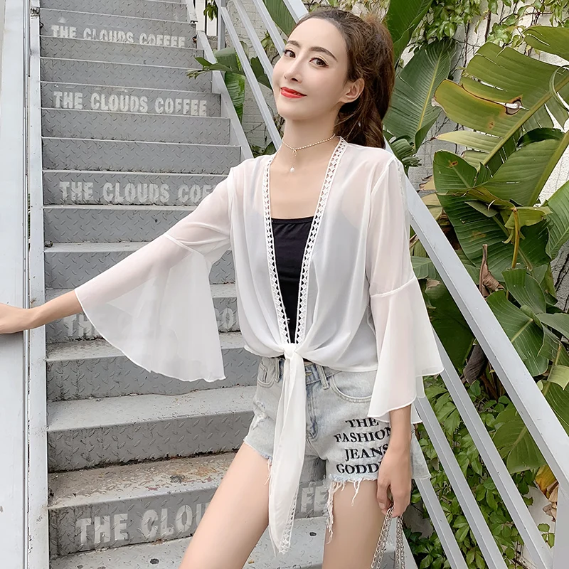 

Women Summer Kimono Cardigan Sun Blouse Shirt Ladies Tops Boho Beach Lace Long Chiffon Blouses Sunscreen Sunproof Outwear Coat
