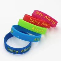 50pc medical alert dairy allergy silicone wristband 5 colours kids children size braceletsbangles awareness armband gifts sh144