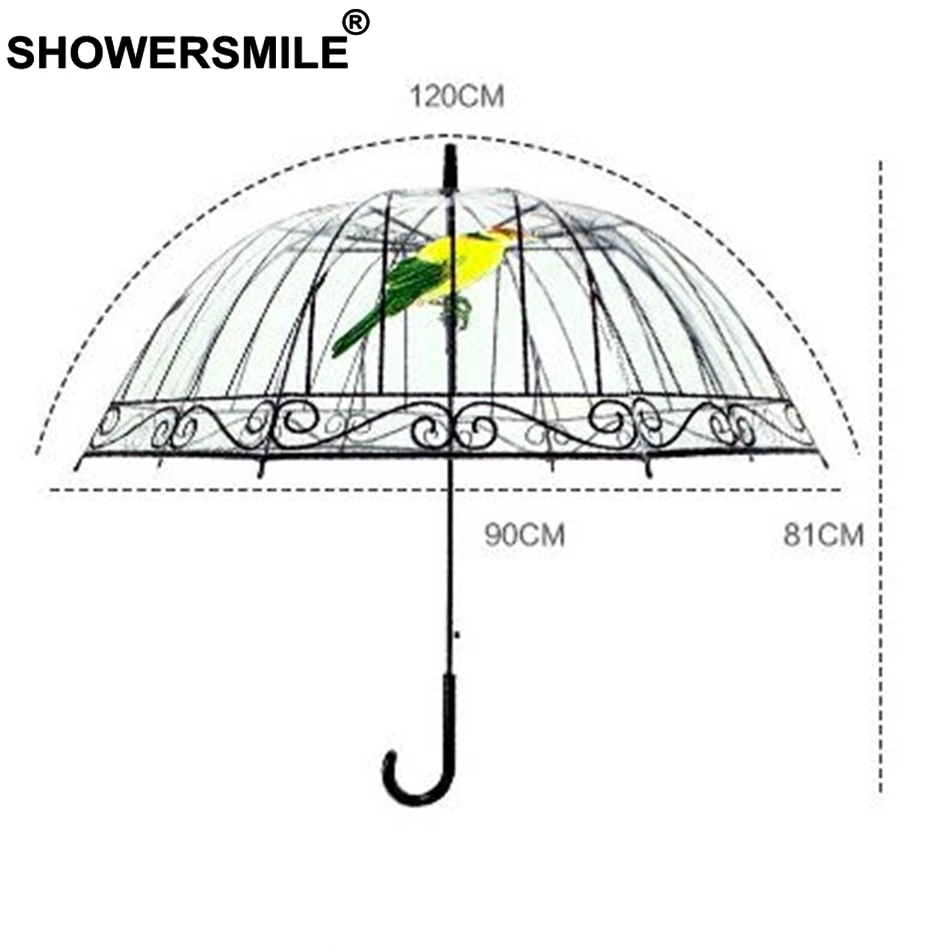 Прозрачный зонтик SHOWERSMILE в британском стиле Apollo женский с длинной ручкой и усами