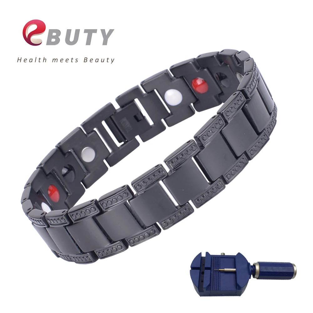 EBUTY Titanium Magnetic Ions Bracelets FIR Therapy Healing Health Jewelry Bracelet Black Fashion Gift with Box