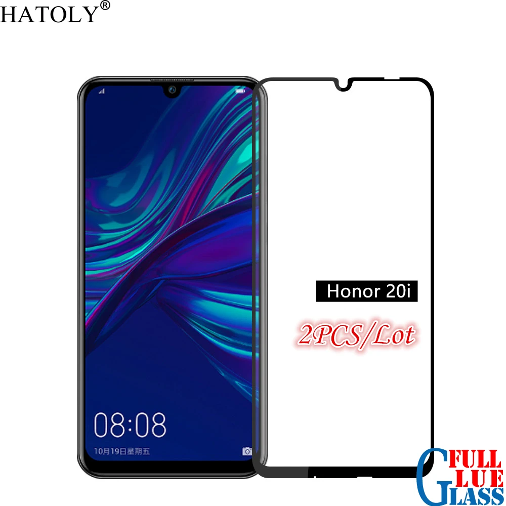 2 piezas de vidrio de pegamento completo para Huawei Honor 20i, vidrio templado para Huawei Honor 20i, pel&iacute;cula protectora de pantalla de tel&eacute;fono para Huawei Honor 20i-0