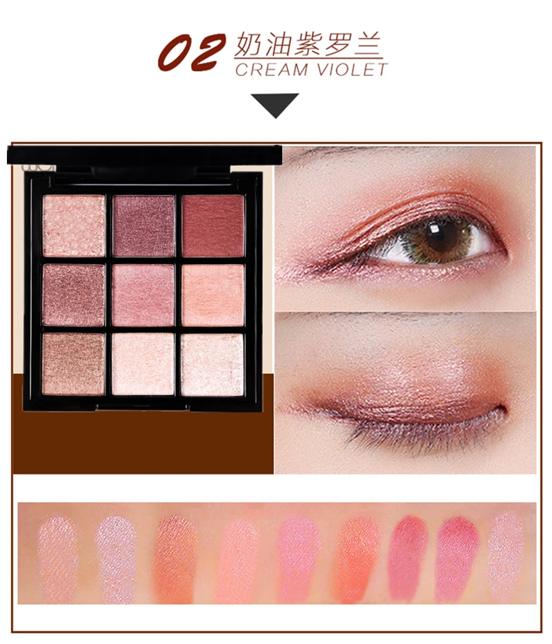 02 WODWOD Make Up Pallete 9 цветов Палитра теней для век Матовая мерцающая пудра Красные Тени для век Блеск водостойкая косметика - Цвет: 02