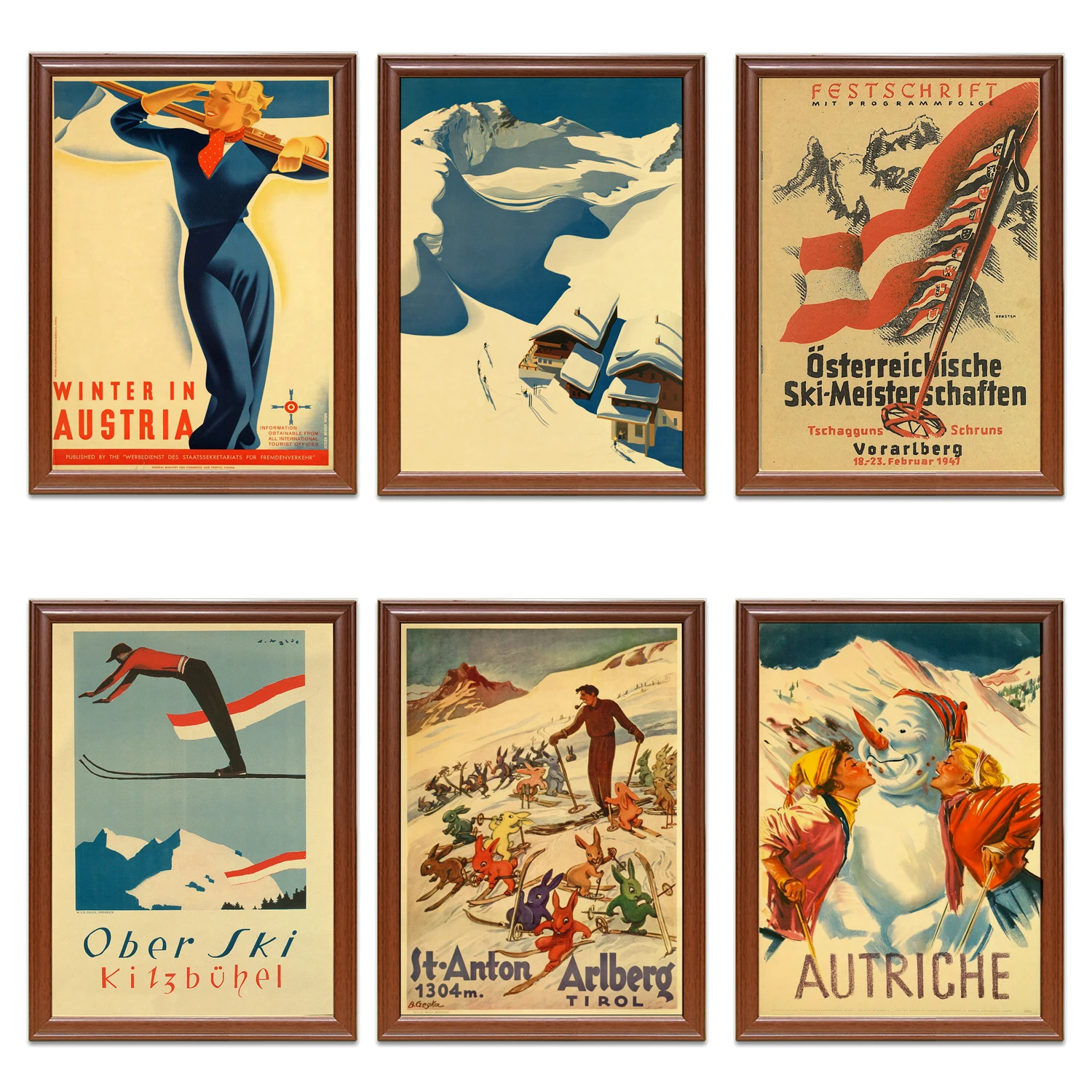 Винтаж 1930s Австрия путешествия туризма Плакаты Ober на лыжах. Kitzbuhel классические