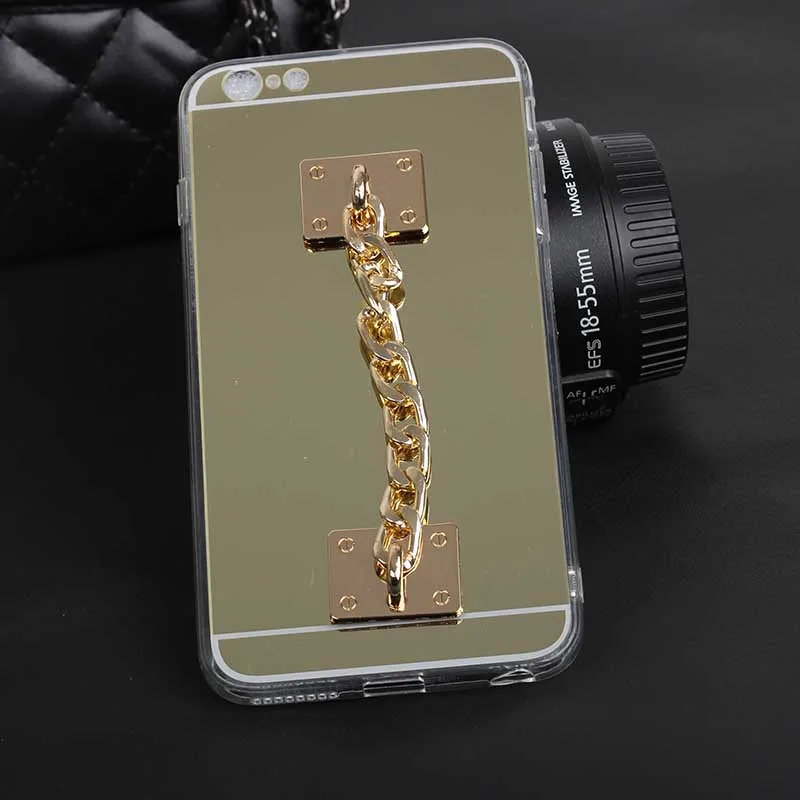 Gold chain mirror case Back Cover for iPhone 7 Plus 1 Pc/lot Soft TPU Woman Girl Golden |