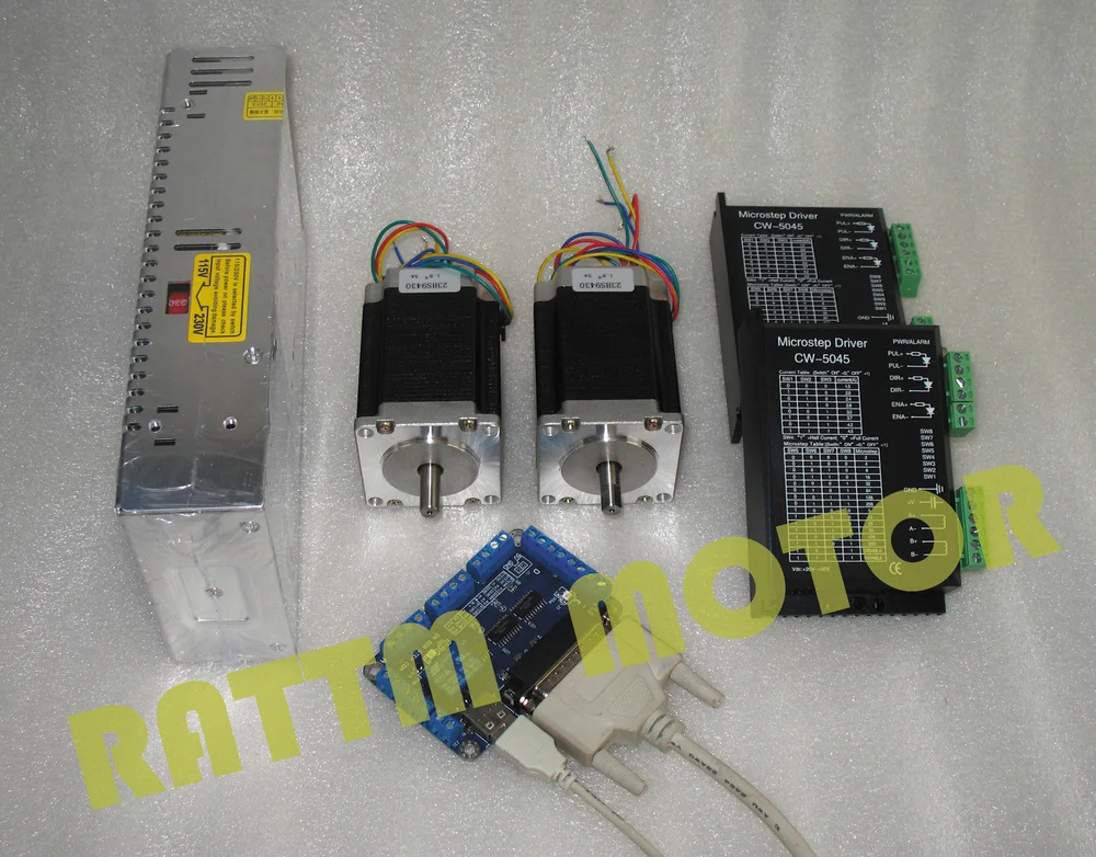 

2 Axis CNC controller kit 2pcs NEMA23 308oz-in stepper motor & CW5045 driver 256 microstep 4.5A current 50V/DC for CNC router