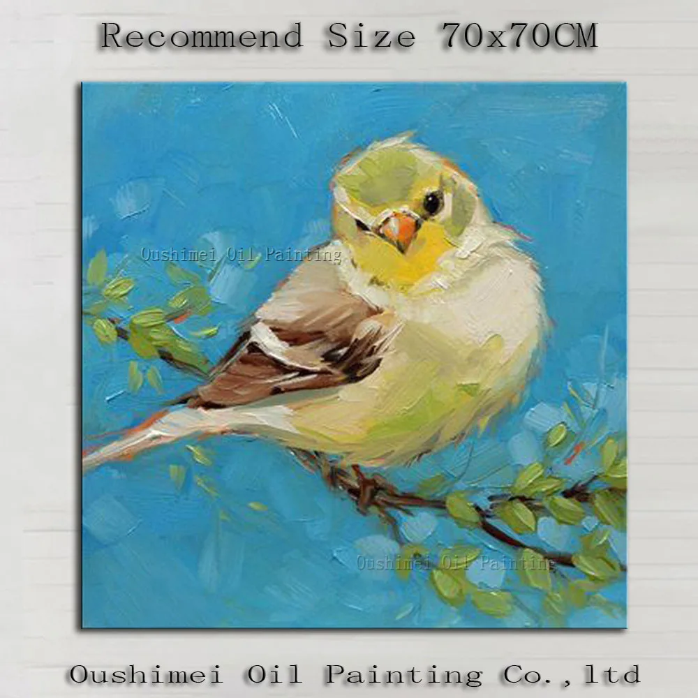 

100% Hand Paintd Blue Bird Oil Painting On Canvas Modern Pink Animals Hang Pictures Hot Sale Landscape Wall Painting