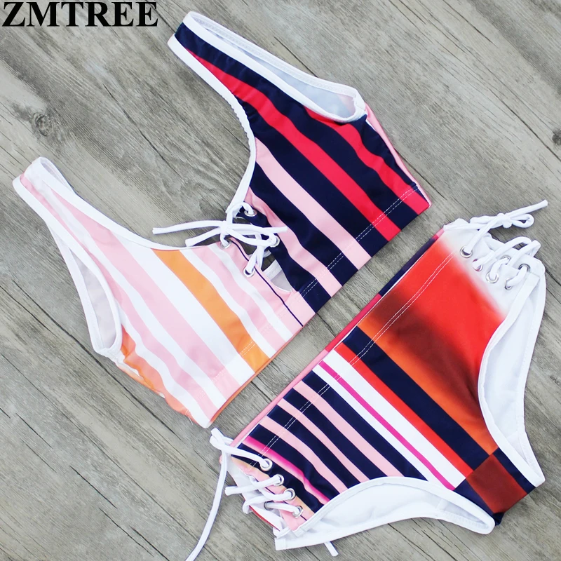 ZMTREE 2017 комплект бикини с принтом укороченный топ купальник пуш ап женский