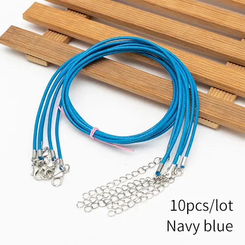 navy blue 10pcs 2 мм ювелирный шнур застежка Омар Ожерелье Веревка вощеный кожаный шнур ожерелье шнурок кулон браслет из шнуров изготовление 10 шт./лот бесплатно - Цвет: navy blue 10pcs