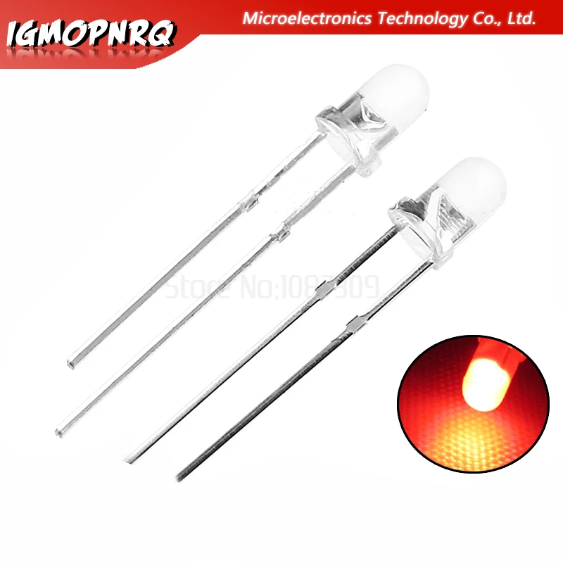100pcs Red light-emitting diodes White turn 3mm led | Электронные компоненты и принадлежности