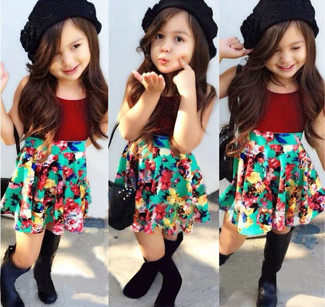 Распродажа летний комплект одежды для маленьких девочек хлопковая футболка +