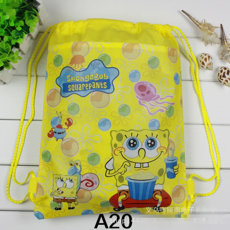 12 шт. Губка Боб Дети Drawstring Рюкзаки Сумки для школы и шопинга нетканые ткани Дети День рождения лучший подарок