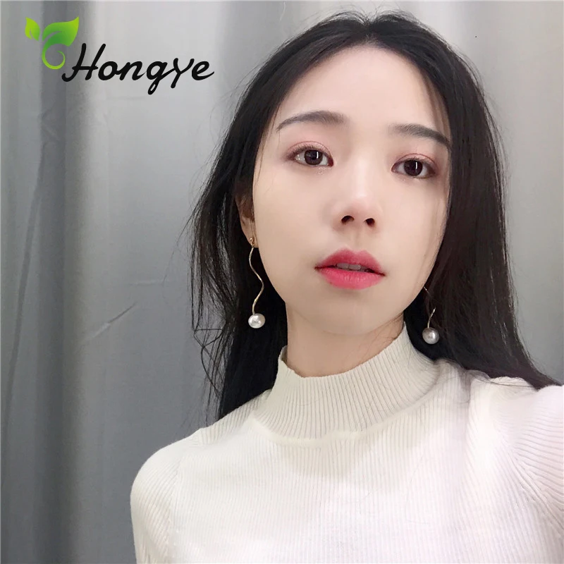 Модные жемчужные висячие серьги Hongye клипсы для ушей женщин изогнутые кисточки